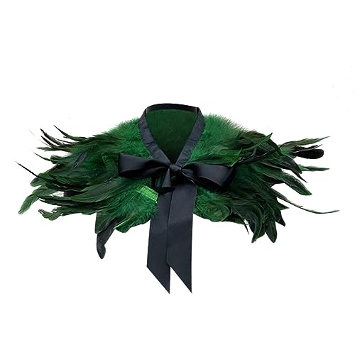 iSpchen Gotisch Feather Schal Halloween Shrug Poncho Kragen langer Federn Pythonschlangen umwickelter Schal Ponchorock Schulterzucken Feder Cape Stola Halloween-Kostüm Maskerade Kostüm Hahn Grün von iSpchen