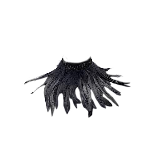 iSpchen Gotisch Feather Schal Halloween Shrug Poncho Kragen langer Federn Pythonschlangen umwickelter Schal Ponchorock Schulterzucken Feder Cape Stola Halloween Maskerade Kostüm Schwarz von iSpchen