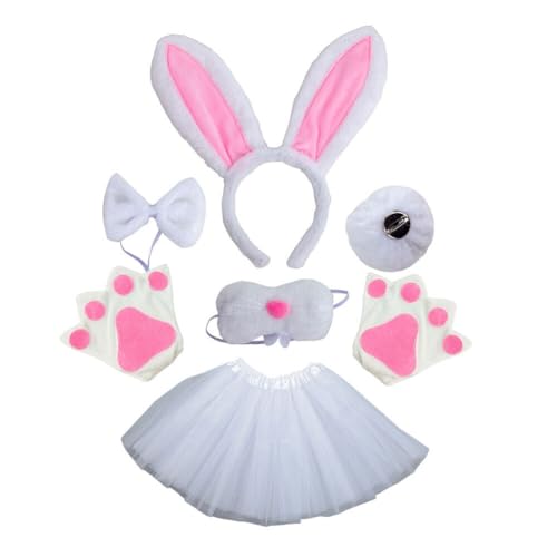 iSpchen Hasenohr Ohren Stirnband Schwanz Set Haarreifen Fliege Tier Kostümzubehör Set Faschingskostüm für Karneval Party Kostüm Partyzubehör,#04 von iSpchen