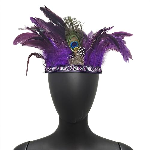 iSpchen Pineapple Traditioneller Indianer Inspirierter Kopfschmuck handgefertigt traditionellen Nordamerikanischer Erwachsene Feder Requisiten Art Kopfbedeckung Party Karneval Festival Lila von iSpchen