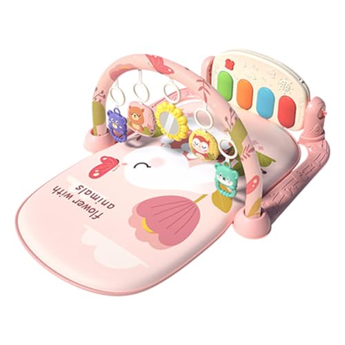 iSpchen Spieldecke Piano-Gym Spieldecke Spielmatte mit Spielbogen Krabbeldecke mit Musik abnehmbarem Babyspielzeug, Bauchzeit Activity Decke für Baby & Kleinkinder 0-24 Monate,rosa von iSpchen