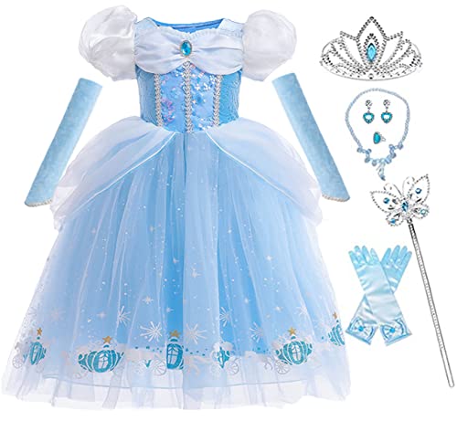 iTVTi Aschenputtel Prinzessinnenkleid, Mädchen, Halloween, Cosplay, Puffärmel, Kostüm, 3–4 Jahre (Etikett 110) von iTVTi