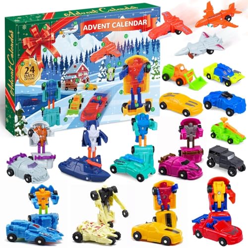 iZoeL Adventskalender Auto 2024 Kinder, 24 Überraschung Verformungsauto Adventskalender Kinder Fahrzeugekalender Weihnachtskalender Geschenk für Kinder ab 3-12 Jahre von iZoeL