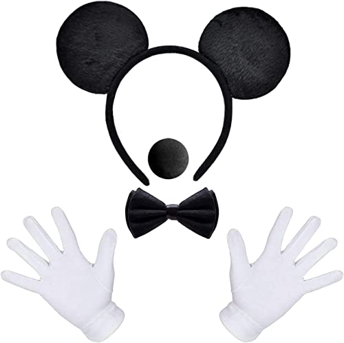 iZoeL Damen Maus Mouse Kostüm Haarreifen mit Maus Ohren + Handschuhe + Nase+Krawatte für Fasching Halloween Karneval Motto Cosplay Party von iZoeL