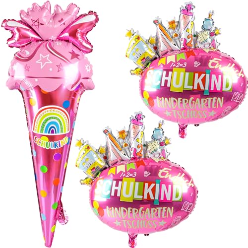 iZoeL Deko Schulanfang Einschulung Folienballon 3Stk Helium Luft Ballon Zuckertüte Einschulung Rosa Mädchen Schulkind Schuleinführung Deko von iZoeL