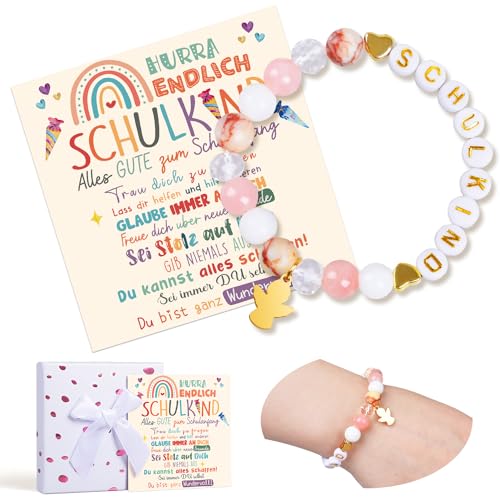 iZoeL Einschulung Geschenk Mädchen Schutzengel Ärmbänder 2024 Schulkind Schultüte Füllung Geschenk Schulkind Schulanfang Geschenk Glücksbringer mit Grußkarte Geschenkbox von iZoeL