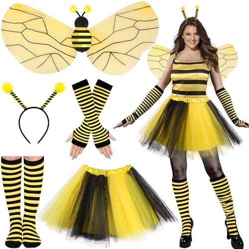 iZoeL Halloween Bienen Kostüm Damen Mädchen,Bienen Flügel Tutu Rock Bienen Haarreif Beinärmel Halloween kostüm Accessorie, Damen Mädchen Kostüm Halloween karneval Mottoparty Kostüm von iZoeL