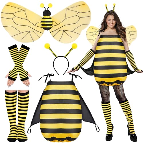 iZoeL Halloween Hummel-Bienen Kostüm Damen,Bienen Flügel Bienen Kleid Haarreif Beinärmel Halloween kostüm Accessorie, Damen Kostüm Halloween karneval Mottoparty Kostüm von iZoeL