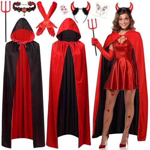 iZoeL Halloween Teufel Kostüm Damen,Teufel umhang roter Kapuzenumhang Haarreif Teufelshörner Gotische Teufelskette Tattoo Teufel kostüm Accessorie, Halloween Fasching Mottoparty Karneval kostüm iZoeL Halloween Teufel Kostüm Damen,Teufel umhang roter Kapuzenumhang Haarreif Teufelshörner Gotische Teufelskette Tattoo Teufel kostüm Accessorie, Halloween Fasching Mottoparty Karneval kostüm von iZoeL