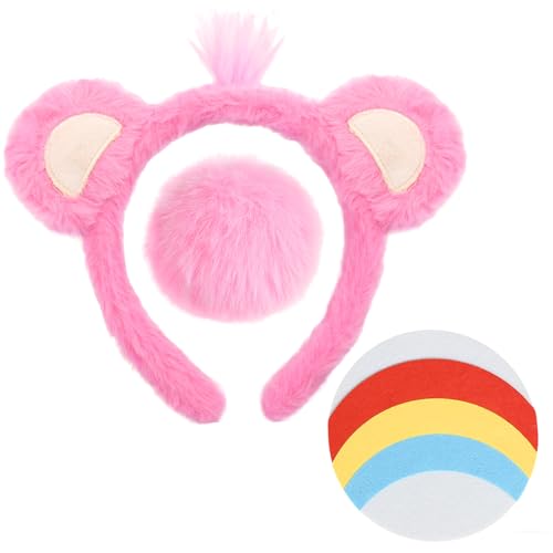 iZoeL Karneval Bär kostüm Kinder Damen, Bärenohren Haarreif Schwanz Vierblättriges Kleeblattaufkleber Karneval Kostüm Accessorie, Bär Kopfbedeckung Faschingskostüme Halloween Mottoparty Rosa von iZoeL