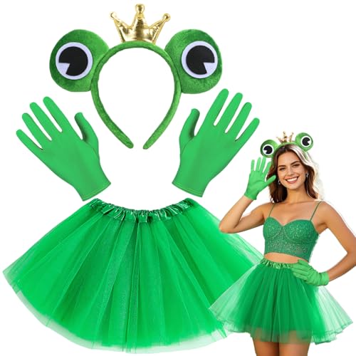 iZoeL Karneval Frosch Kostüm Damen Kinder, Frosch Ohren Haarreif Frosch Tutu Rock Handschuhe Karneval Kostüm Accessorie, Damen Kinder Frosch Oufit Karneval Fasching Mottoparty kostüm von iZoeL