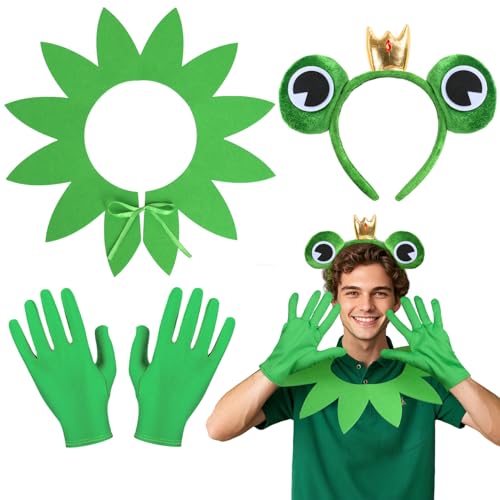 iZoeL Karneval Froschkönig Kostüm Damen Herren Kinder, Frosch Ohren Haarreif Handschuhe Schal Karneval Kostüm Accessorie, Damen Herren Kinder Frosch Oufit Karneval Fasching Mottoparty kostüm von iZoeL