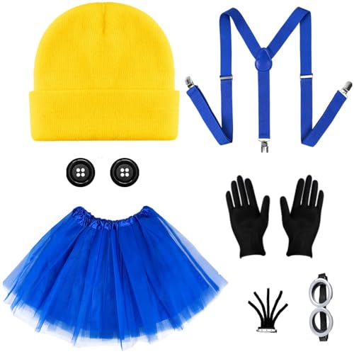 iZoeL Karneval Gelbes Kostüm Damen Mädchen, Gelb Mütze Tutu Rock Brille Handschuhe Knöpfe Hosenträger Cosplay Kostüm Accessorie, Damen Mädchen Faschingskostüme Karneval Cospaly Mottoparty von iZoeL