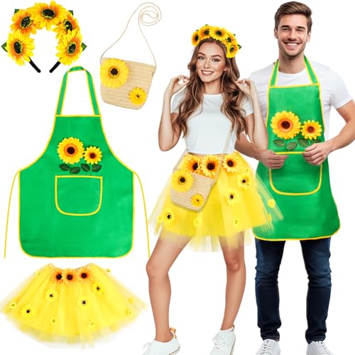 iZoeL Karneval Sonnenblumen Kostüm Gärtner kostüm Damen Herren, Gelbe Tutu Rock Sonnenblumen Haarrreif Gärtner Schürze Karneval Kostüm Accessorie, Damen Herren Faschingskostüme Mottoparty von iZoeL