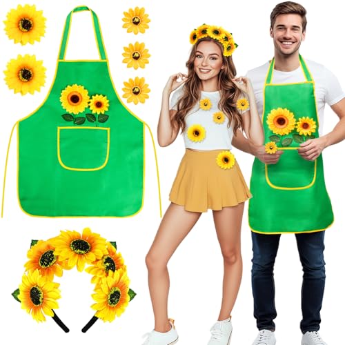 iZoeL Karneval Sonnenblumen Kostüm Gärtner kostüm Damen Herren, Sonnenblumen Haarrreif Gärtner Schürze Sonnenblumen Aufkleber Karneval Kostüm Accessorie, Damen Herren Faschingskostüme Mottoparty von iZoeL