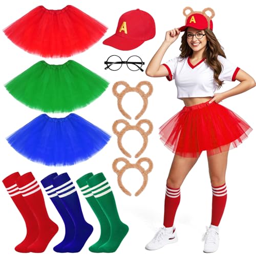 iZoeL Karneval Streifenhörnchen kostüm Damen Mädchen, Chipmunks Ohren HaarreifenTutu Rock Rote lange Socken Mütze mit Brief A, Damen Kinder Chipmunks Kostüm Karneval Fasching Mottoparty Halloween von iZoeL