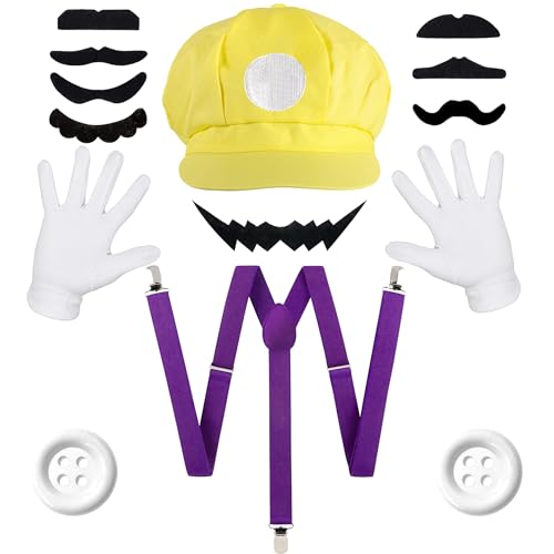 iZoeL Mario Brothers Kostüm Accessories, Mario Bros Mütze Hut Schnurrbart Handschuhe Knöpfe Hosenträger Herren Damen Faschingkostüme Karneval Halloween Cosplay Mottoparty Kostüm von iZoeL