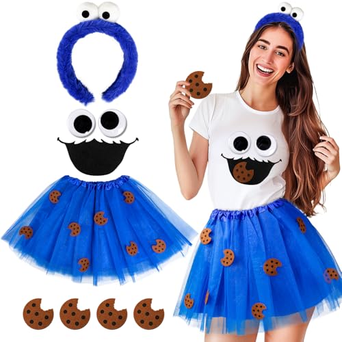 iZoeL krümelmonster kostüm Damen Kinder, Cookie Haarreif Tutu Rocke Monster Augen Mund aufkleber Cookie krümelmonster Kostüm Accessorie, Damen Kinder Kostüm karneval Fasching Mottoparty Kostüm von iZoeL