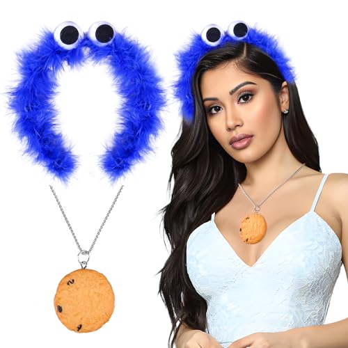 iZoeL krümelmonster kostüm Damen Kinder, Cookie Haarreif krümelmonster Haarreif Cookie Halskette krümelmonster Kostüm Accessories, Damen Kinder Kostüm karneval Fasching Halloween Motto Cosplay von iZoeL