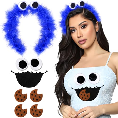 iZoeL krümelmonster kostüm Damen Kinder, Cookie Haarreif krümelmonster Keks Augen Mund aufkleber Cookie krümelmonster Kostüm Accessorie, Damen Kinder Kostüm karneval Fasching Mottoparty Kostüm von iZoeL