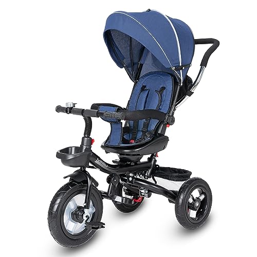 ib style Mabu 7in1 Dreirad ab 6 Monate, Kinderdreirad mit Schubstange, Drehbarer Sitz, Sonnenschutz, Blau von ib style