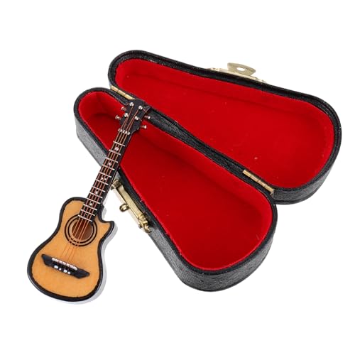 1 Satz Mini-Gitarre Simulationsgitarrenverzierung Miniaturhalter Mini-Puppen Desktop-Ornament Gitarre Schmuck E-bass Instrumentenmodell Miniatur Gitarre Mini-Musikinstrument Holz ibasenice von ibasenice