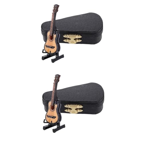 2 Sätze Mini-Gitarre Desktop-Ornament Gitarrenstatue Desktop-Dekoration E-Bass Spielzeug Gitarrenmodell Musikinstrument Dekoration Miniatur-E-Gitarre Gitarrenverzierung Holz ibasenice von ibasenice