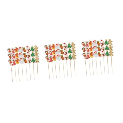 3 Sätze Weihnachtsgeschirr Weihnachtsfeier Besteck Einfache Reinigung Besteck Kreative Cupcake-dekoration Partydekoration Snack-sticks Obstpflücker Aus Holz Hölzern 24 Stück * 3 ibasenice von ibasenice