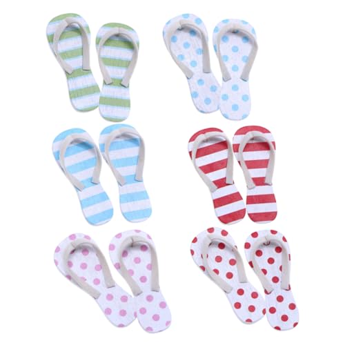 6 Paare Mini-Slipper-Ornamente Puppenhausdekoration Mini-hausverzierung Bunte Flip-Flop-Ausschnitte Japanische Figur Mini-tierfiguren Miniatur-schaufensterpuppe Szene Sandalen Holz ibasenice von ibasenice