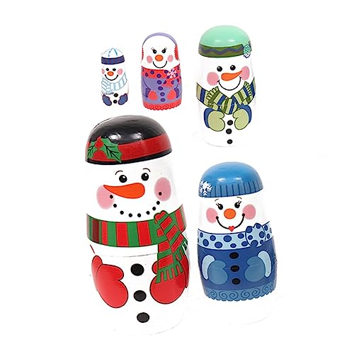 ibasenice 1 Satz 5-lagige Schneemann-Matroschka künstlicher Schnee Nistpuppen russische Puppen Russian doll Snowman Russisches Puppenspielzeug für Weihnachten Russische Puppe für Holz von ibasenice