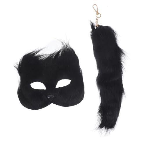 ibasenice 1 Satz Fuchs Maske Dein Fälscher-cosplay Schwanzfuchs Faux-fuchs-maske Kitsune-maske Cosplay-maske Maskenkostüm Halloween-maske Gruselige Halloween-kostüme Fuchsmaske Black Metall von ibasenice