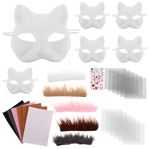 ibasenice 1 Satz Katzenmasken-set Weiße Katzenmasken Katze Gesichtsmaske Maskerade-maske Zum Selbermachen Kostüm-cosplay-zubehör Katzenfrauenmaske Tiermasken Katzen Bemalte Masken Plastik von ibasenice