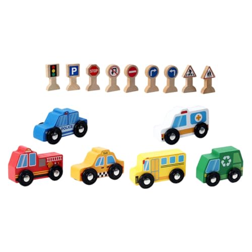 ibasenice 1 Satz Kinderfahrzeug Aus Holz Kinderspielzeug Aus Holzfahrzeugen Holz Verkehrszeichen Straßenschild Aus Holz Spielzeugautofiguren Holzspielzeug Für Kinder Autospielzeug Hölzern von ibasenice