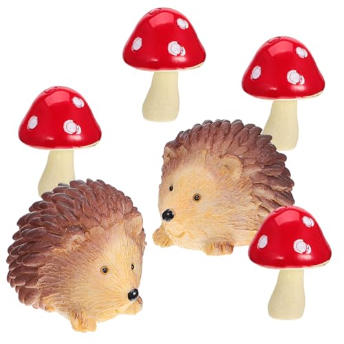 ibasenice 1 Satz Pilz-Igel-Set Pilzdekoration Winzige Igel Minigarten Miniaturpflanzen Miniaturfiguren Puppenhaus-miniaturen Mini-tierfiguren Gartenzubehör Feengarten Zubehör Harz von ibasenice