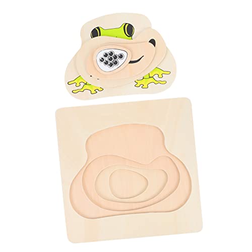 ibasenice 1 Satz Puzzle Aufwachsen Cartoon-Puzzle Tierischer Lernblock Kognitives Lernspielzeug Pädagogisches Puzzle Bretttiere Mehrschichtiges Puzzle 3D-puzzlebrett Frosch-Puzzle Hölzern von ibasenice