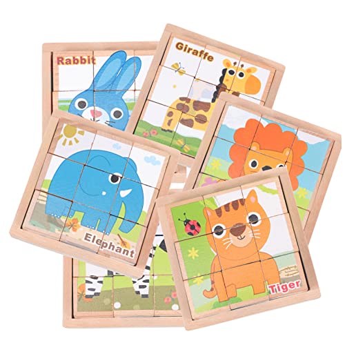 ibasenice 1 Satz Sechsseitige Malbausteine Bildungsspielzeug Puzzlespielzeug Cartoon-rätsel Puzzle-Block Cartoon-Puzzle Kinderpuzzle Kinderspielzeug Lustiger Puzzleblock Bildungsrätsel Holz von ibasenice