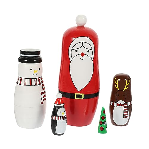 ibasenice 1 Satz Weihnachtspuppe Figur Weihnachtsspielzeug Puppen Verschachtelungspuppen Weihnachten Nistpuppen Russian doll kinderspielzeug Weihnachtsstapelpuppe Bastelspielzeug aus Holz von ibasenice