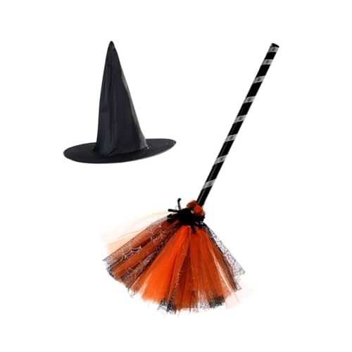 ibasenice 1 Satz Zauberhut Besen Dekorationen Ecke Spinnennetz-Ornament Besenstiel Party Kostüme Halloween Dekoration Halloween-Dekoration Halloween Hexenbesen Halloween-Hüte Plastik Orange von ibasenice