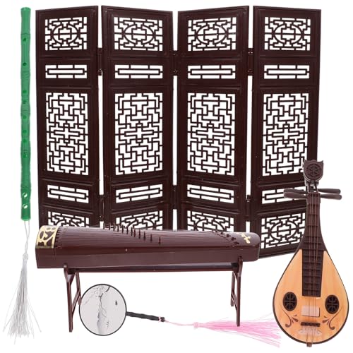 ibasenice 1 Set Chinesisches Puppenhaus Musikinstrument Maßstab 1:12 Miniatur Bildschirm Raumteiler Mini Handfächer Pipa Guzheng Modell für Puppenhaus Mini Musik Zimmer Möbel von ibasenice