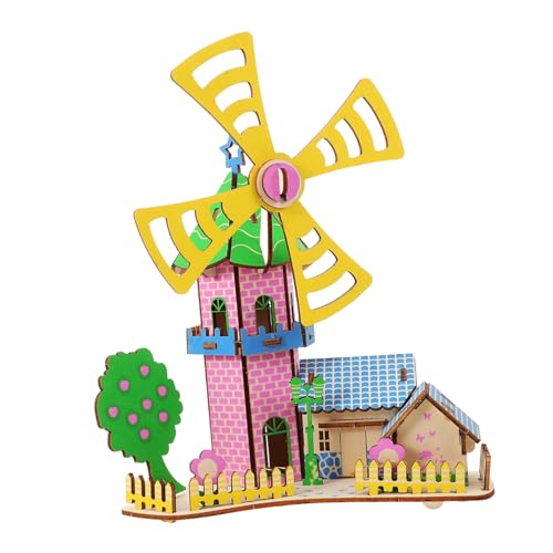 ibasenice 1 Set DIY Montage Windmühle Modell 3D Puzzle Holzhaus DIY Puzzle Spielzeug von ibasenice