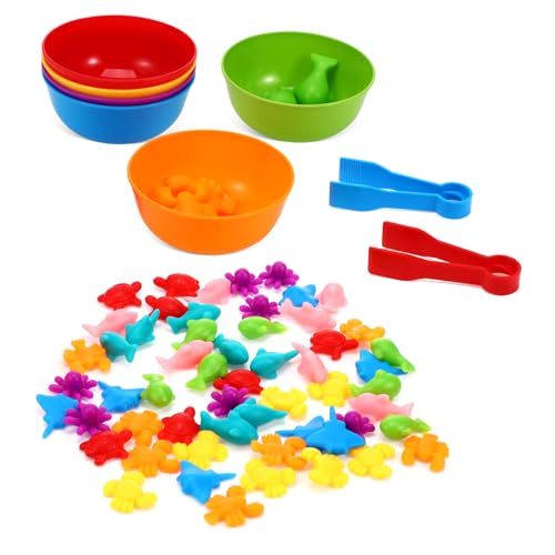 ibasenice Kleinkindspielzeug 56 Teiliges Lernspielzeug Set Für Kleinkinder Meereslebewesen Farb Und Sortierspielzeug Kognitive Spielzeuge Für Kleinkinder Matching Games Für Ab 2 Jahren Tiere Spielzeug von ibasenice