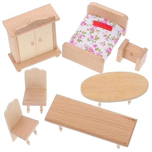 ibasenice 1 Set Mini Tisch Und Stühle Puppenhausmöbel Puppenhauszubehör Puppenhauszubehör Puppenschrank Puppenmöbel Puppenstuhl Puppenbett Puppenhausmöbel Holz von ibasenice