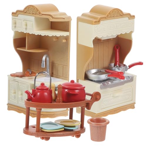 ibasenice 1 Set Puppenhaus Küchenschrank Dekoration Kochgeschirr Mini Ornamente Kleine Häuser Kleine Häuser Mini Küche Gasherd Mini Zubehör Küche Washi Becken Stütze Aus von ibasenice