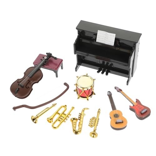 ibasenice 11 Teiliges Puppenhaus Miniatur Musikinstrumente Set Klavier Gitarre Trompete Violine Schlagzeug Und Mehr Ideal Für Und Als Puppenhaus Dekoration Dollhouse Miniatures von ibasenice