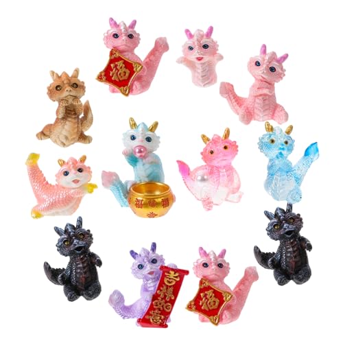 ibasenice 12St Animal Figures Chinese Zodiac Home Decoration kuschelig Geschenkidee Plüsch Anime Tierspielzeug Statue spielzeuge Dekoration Kleiner Drache Sternzeichen-Drachenfiguren Harz von ibasenice