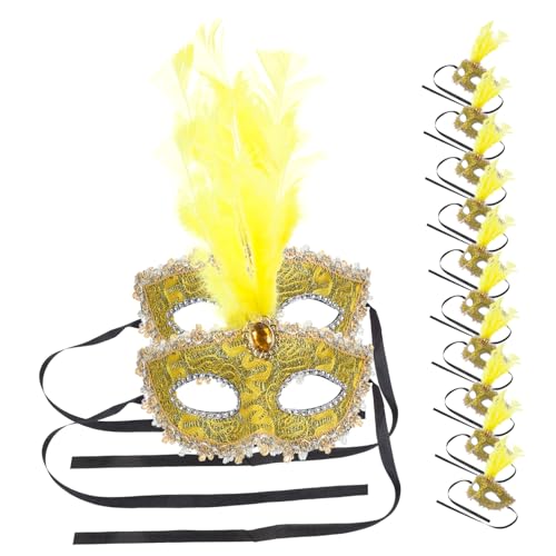 ibasenice 12St Karnevalsmaske Masken für Maskerade schwarze Maskerade Maskerade-Maske das Kostüm Gesichter the hallow halloween mitgebsel Federn Frauenmasken Cosplay-Masken Plastik Yellow von ibasenice