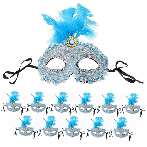 ibasenice 12St Kostümmasken the hallow halloween mitgebsel karnevalsmasken masquerade halloween masken Grimasse Partymaske Kostüme Schlag Masken verkleiden Frauen-Maskerade-Maske Feder Blue von ibasenice