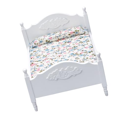 ibasenice 1Stk Mini-Doppelbett babybett Kinderbett Dollhouse Furniture puppenstubenmöbel Dekoration Bausatz Häuser Miniaturmöbel Bettmodell hölzern Weiß von ibasenice