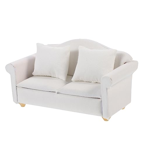 ibasenice 1stk Mini-Sofa Miniatur Strauß Ästhetisch Bausatz Mini-möbel Kissen Für Wohn- Oder Schlafzimmerdekor Puppenhäuser Liebesplatz Doppelsofa Zweisitzer-Couch Baumwolle Weiß von ibasenice