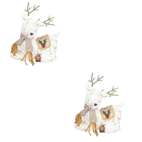 ibasenice 2 STK Dekorative Lichter Plüschkissen Weihnachts-Hirsch-dekor Rentierfigur Puppe Stehende Rentierfigur Feiertags-rentierfiguren Dekorative Elchpuppe Weihnachtsplüschpuppen Weiß von ibasenice